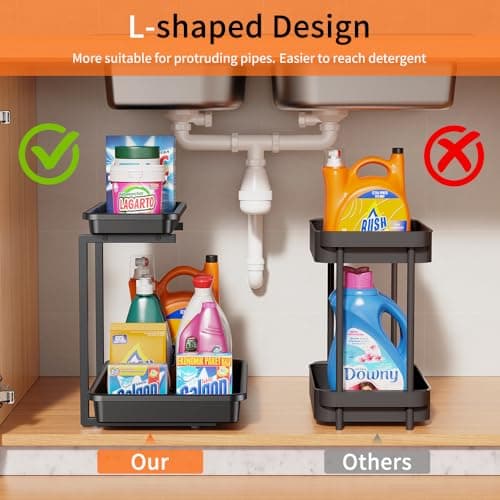Sotfamily Black 2-Tier Under Sink Organizer, Upgraded Stability for Kitchen & Bathroom