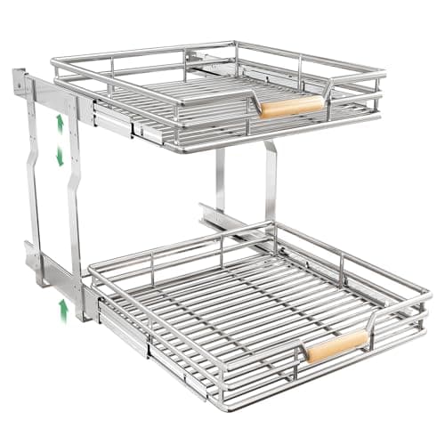 Pull-Out Cabinet Organizer for Pots and Pans - Heavy Duty 2 Tier Sliding Shelves (23 W X 21 D)