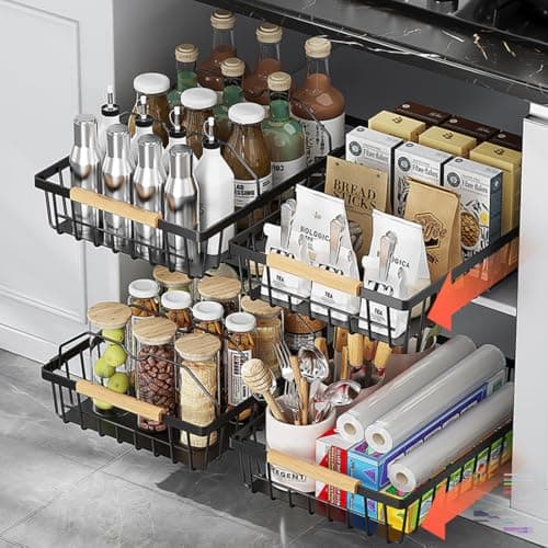 Heavy Duty Black Under Sink Cabinet Organizer, Pull-Out Drawer for Kitchen & Bathroom Storage