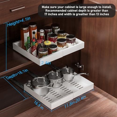 Expandable Heavy Duty Cabinet Organizer, Adhesive Slide Out Shelves for Kitchen & Under Sink