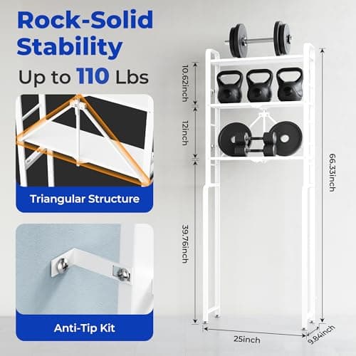 White Freestanding 3-Tier Anti-Tip Toilet Organizer Behind Toilet Space Saver