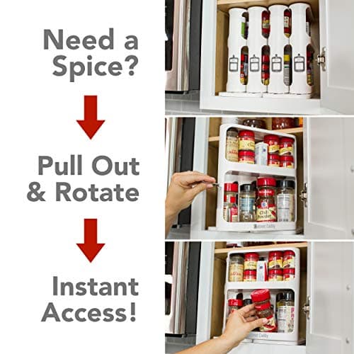Non-Skid Magnetic Cabinet Caddy with 2 Double-Decker Shelves - Slide & Rotate Organizer - Kitchen Storage Solutions