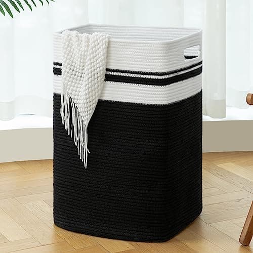 OIAHOMY Tall Cotton Laundry Hamper with Handles-16x13x22in Black