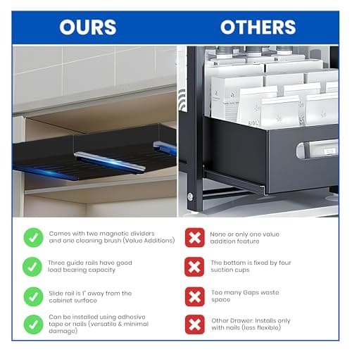 21" Deep Expandable Cabinet Organizer with Magnetic Dividers & Cleaning Brush - Black Slide-Out Drawer