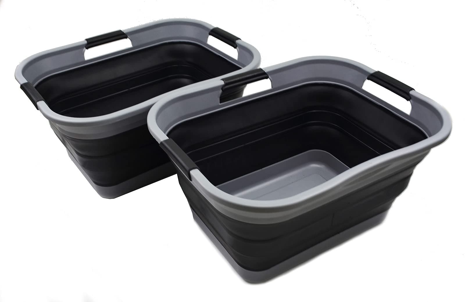 Sammart Collapsible 2-30L Laundry Basket - 24L Portable Storage Tub (Grey/Black)