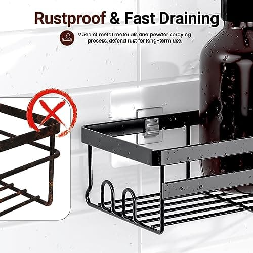 WOWBOX Stainless Black Adhesive Shower Caddy, 2 Pack