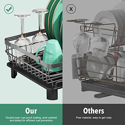 MOUKABAL Large Dish Drying Rack with Removable Holder, Grey/Gray