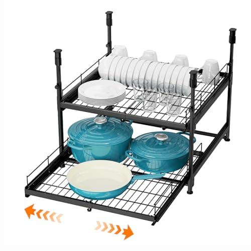 21" Deep No-Drill Kitchen Cabinet Organizer for Pots and Pans, Black Expandable Shelves
