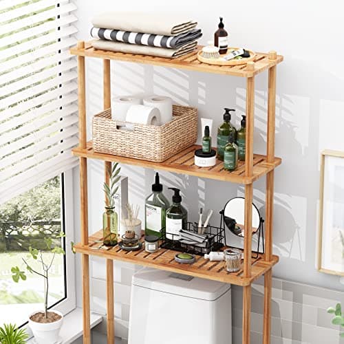 AmazerBath 3-Tier Bamboo Over the Toilet Organizer Rack, Space Saver for Bathroom & Laundry