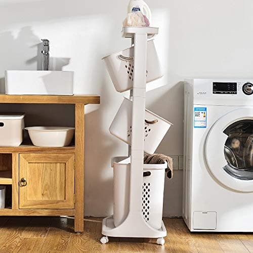 Manskskim 3-Layer Laundry Basket with Wheels for Bathroom Storage