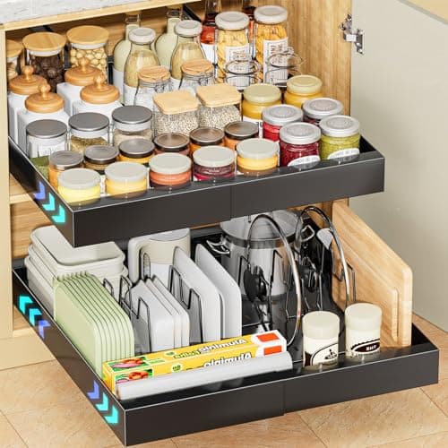 OVICAR Adhesive Slide Out Drawer - 12.2" W x 16.3"D Kitchen Bathroom Storage