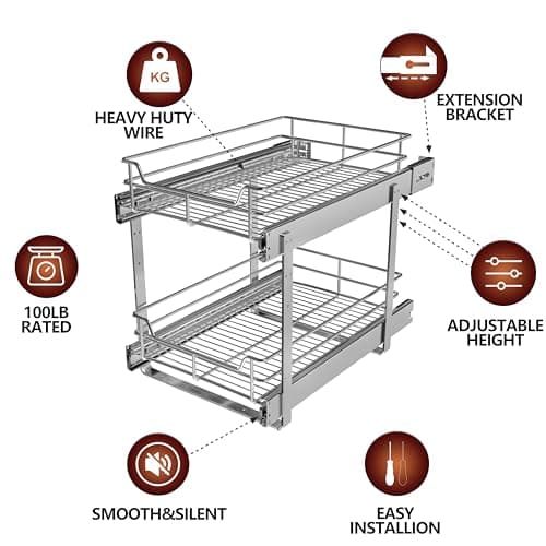 2-Tier Heavy-Duty Metal Pull-Out Cabinet Organizer for Kitchen Pantry