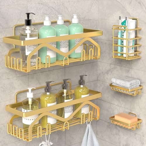 Coraje 5-Pack Adhesive Shower Organizer, Large Capacity, Rustproof (Black)