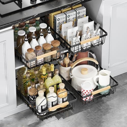 Heavy Duty Black Under Sink Cabinet Organizer, Pull-Out Drawer for Kitchen & Bathroom Storage