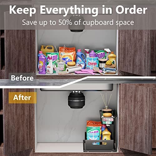 2-Tier Black Kitchen Cabinet Organizer Under Sink Storage (Sturdy Metal, 1 Pack)