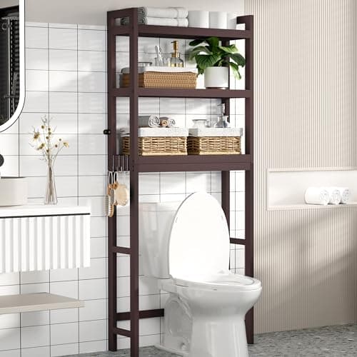 Smiry 3-Tier Bamboo Over Toilet Organizer, Space-Saving Hook Storage, Black
