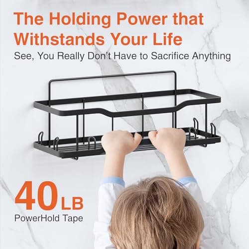 Athena Silken Black 4 Set No-Drill Rustproof Shower Caddy, 40LB Capacity