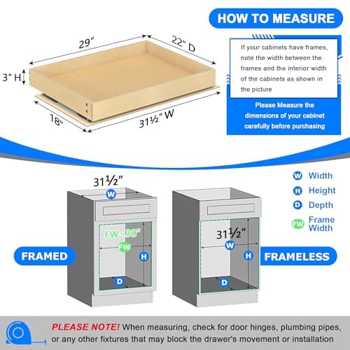 WelFurGeer Soft Close Cabinet Organizer, 29" W x 22" D Pull Out Drawer for Home & Kitchen