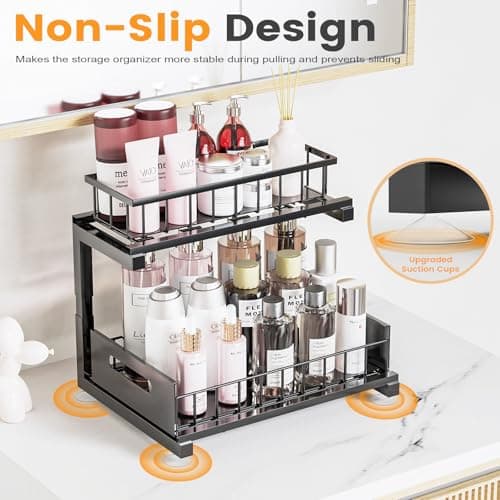 2-Pack Heavy Duty Under Sink Organizer, Adjustable Multi-Purpose Shelf (Black)