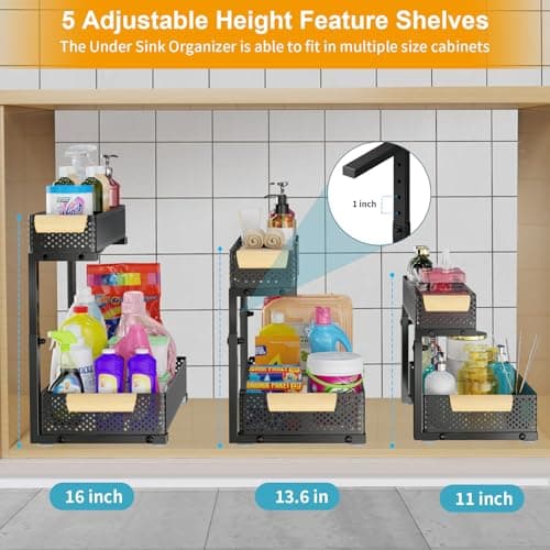 2-Pack 5 Height Adjustable Kitchen & Bathroom Cabinet Organizer Drawers