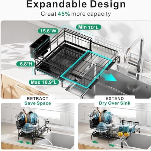 GSlife Anti-Rust Expandable Dish Drying Rack - Black