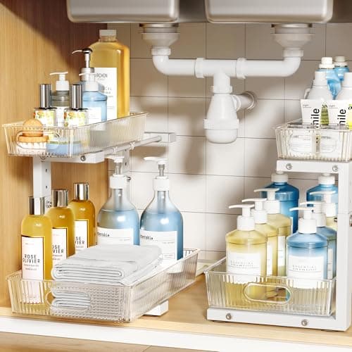 2-Pack White Acrylic Under Sink Organizer for Kitchen & Bathroom Cabinets