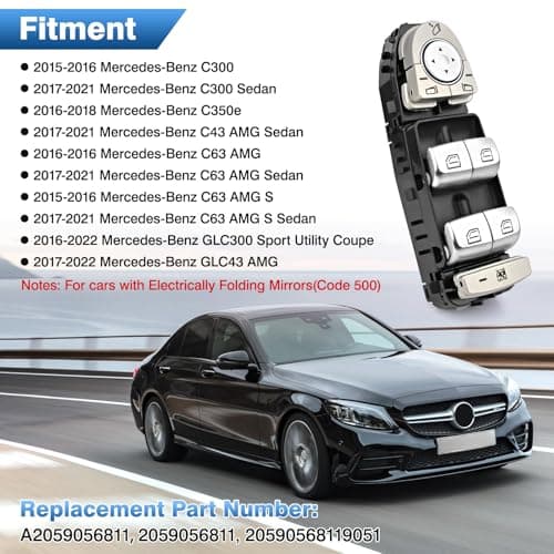 Master Power Window Switch - Driver Side, Compatible with Mercedes-Benz C300, C350e, C43, C63, GLC300, GLC43 AMG (Replac