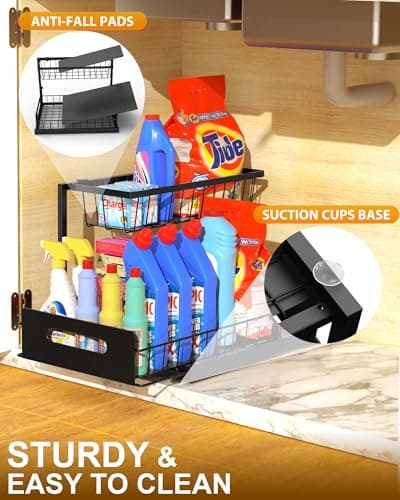 Mythinglogic 2 Tier Pull Out Under Sink Organizer, Metal Kitchen & Bathroom Storage