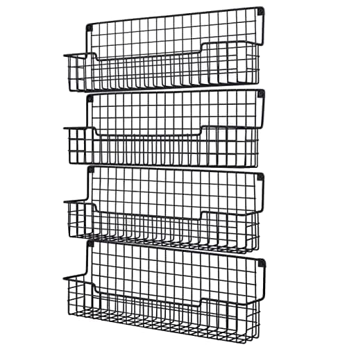 Wall-Mounted Spice Rack Set of 4 - Space-Saving Organizer for Kitchen Cabinets and Pantry Doors, Black