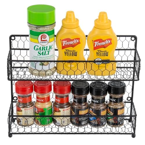 MyGift® Black Farmhouse Metal Spice Rack - Wall or Countertop 2-Tier Organizer