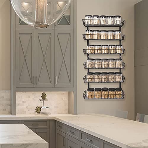 Adjustable Wall Mount Spice Rack for Kitchen, 6-Tier Organizer, Black