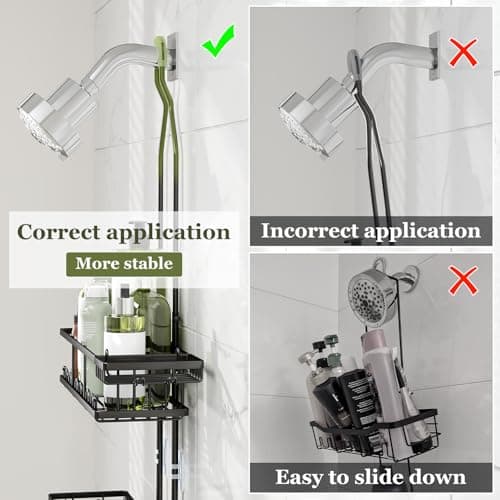 Black Rustproof Over Shower Organizer with Hooks & Soap Holders - Adjustable Height