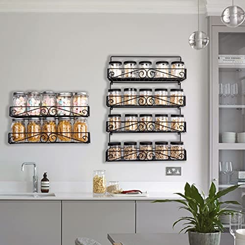 SWOMMOLY Large Capacity Wall Mount Spice Rack, 6 Pack Black