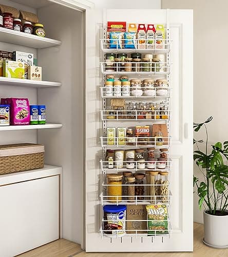 White Heavy-Duty Over Door Pantry Spice Organizer - 6 Adjustable Baskets