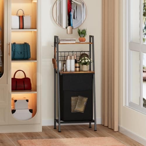 Furnulem 2-Tier Laundry Hamper with Hooks & Divided Bag for Laundry Room, Bathroom, & More