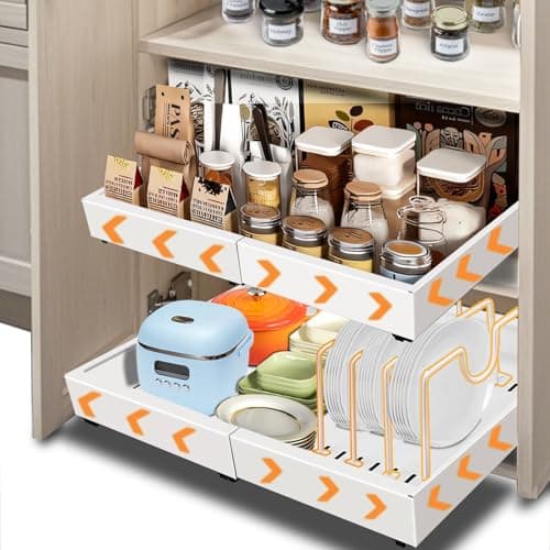 White Expandable Cabinet Organizer, 11.7"-19.7" Pull Out Drawer with 4 Dividers for Kitchen, Pantry, Bathroom