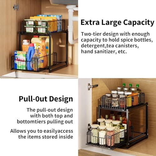 2-Tier Pull Out Kitchen Bathroom Organizer, Under Sink Storage Shelves (1 Pack)