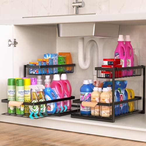 NOAHAMMER 2-Pack Under Sink Organizer, Kitchen & Bathroom Storage Shrved