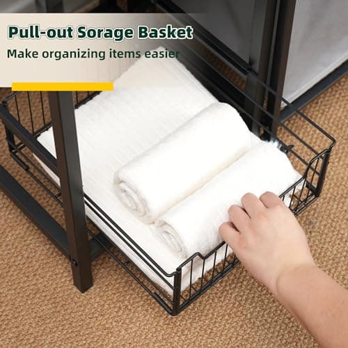 2-Section Laundry Hamper with Shelf & Sorter, 12.4 Gal Removable Bags, Black JLH004B