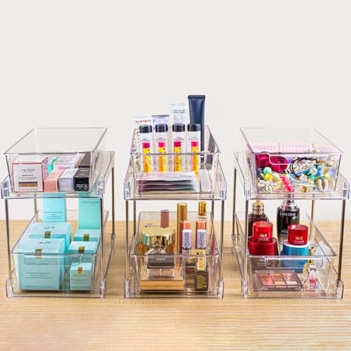 4-Pack Clear 2-Tier Sink Organizers for Bathroom, Kitchen, and Pantry