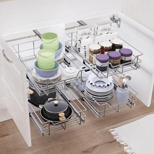 Heavy Duty Slide Out Drawer Cabinet Organizer, 11" W x 17" D, Kitchen & Bathroom