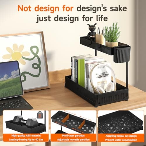 Black 3-Pack Under Sink Organizers with Sliding 2-Tier Bathroom Storage