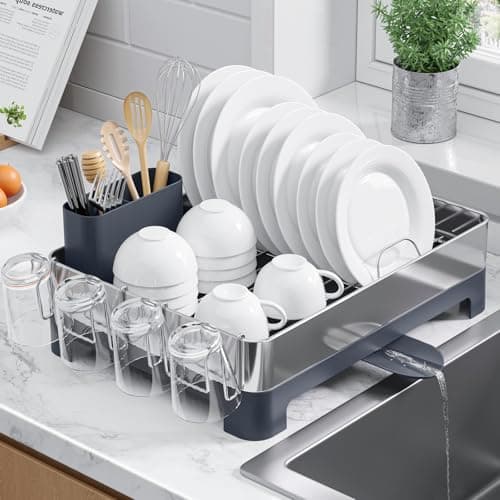 Space-Saving Stainless Steel Dish Drying Rack for Kitchen Counter