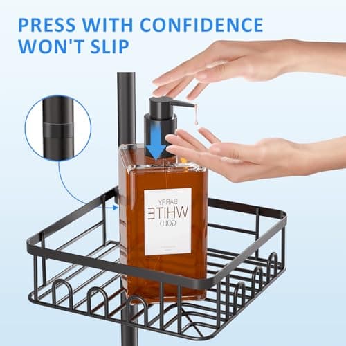 Rustproof 34-101 Inch Corner Shower Caddy with 4 Tier Organizer & Tension Pole - Black