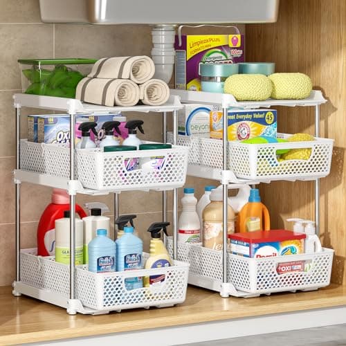 White 3 Tier Under Sink Organizer with Dividers