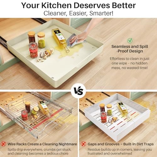 Adhesive Cabinet Organizer for Kitchen and Bathroom - Cream White, 13.8 W x 21 D
