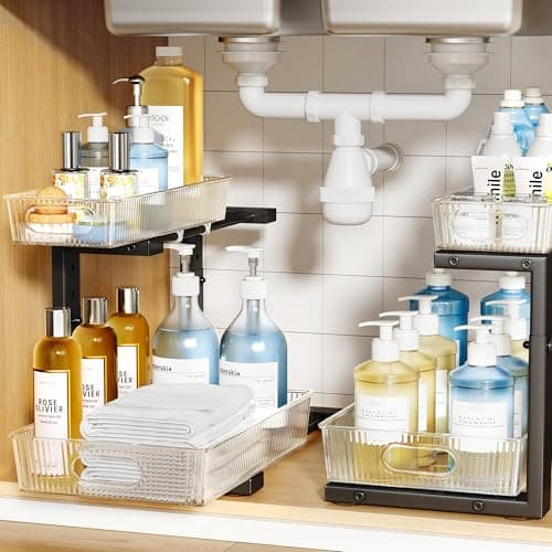 2-Pack White Acrylic Under Sink Organizer for Kitchen & Bathroom Cabinets