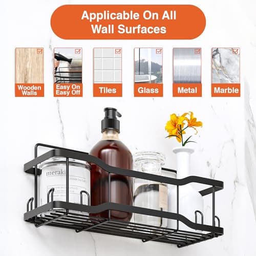 Athena Silken Black 4 Set No-Drill Rustproof Shower Caddy, 40LB Capacity