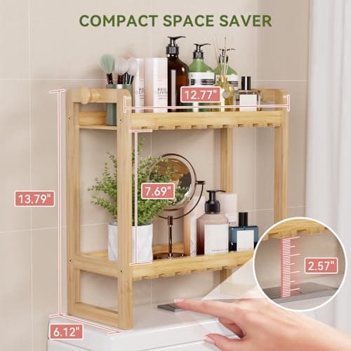AmazerBath 2-Tier Bamboo Over the Toilet Storage Shelf, Space Saver for Small Bathrooms