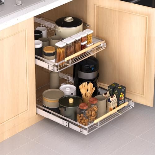 Adjustable Pull Out Cabinet Organizer for Cabinets 10.16-16.36 Wide, 22.5 Deep - 1 Pack